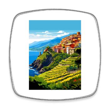 Cinque Terre Italy Decoration Patmos Travel Poster - Square fridge magnet - white - Front