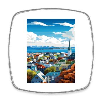 Reykjavik Island Vintage Reiseposter Souvenir - Viereckiger Kühlschrankmagnet - Weiß - Vorne