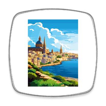 Malta Vintage Travel Poster WPA Souvenir - Square fridge magnet - white - Front