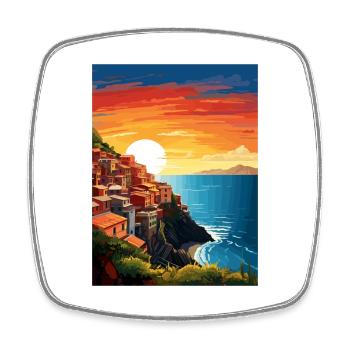 Cinque Terre Italy Decoration Patmos Travel Poster - Square fridge magnet - white - Front