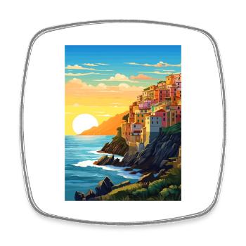 Cinque Terre Italy Decoration Patmos Travel Poster - Square fridge magnet - white - Front