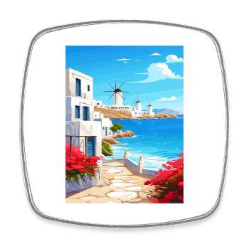Mykonos Grèce décoration Vintage Travel Poster - Magnet carré - blanc - Devant