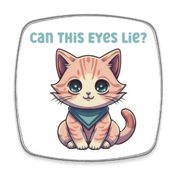 Süße Katze mit großen Augen und Bandana - Viereckiger Kühlschrankmagnet - Weiß - Vorne