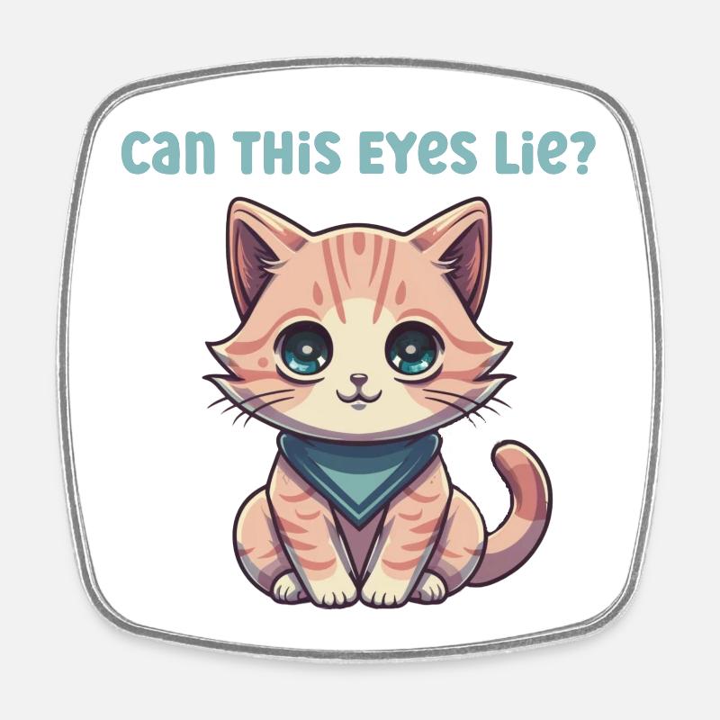 Chat mignon avec de grands yeux et un bandana - Magnet carré - blanc