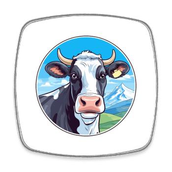Kuh Aquarell Karikatur Kawaii Haustier Tier Bunt - Viereckiger Kühlschrankmagnet - Weiß - Vorne