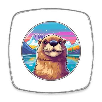 Beaver Watercolor Cartoon Kawaii Pet Animal Colorf - Square fridge magnet - white - Front