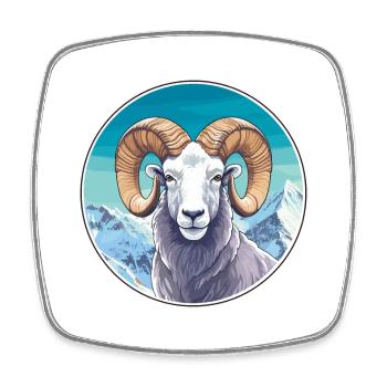 Ram Watercolor Cartoon Kawaii Pet Animal Colorful - Square fridge magnet - white - Front