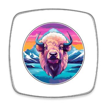 Buffalo Watercolor Cartoon Kawaii Pet Animal Color - Square fridge magnet - white - Front