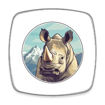 Nashorn Aquarell Karikatur Kawaii Haustier Tier Farbefu - Viereckiger Kühlschrankmagnet - Weiß - Vorne