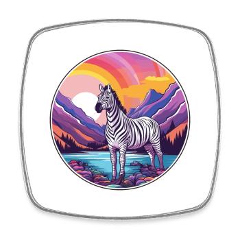 Zebra Watercolor Cartoon Kawaii Pet Animal Colorfu - Square fridge magnet - white - Front