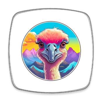 Ostrich Watercolor Cartoon Kawaii Pet Animal Color - Square fridge magnet - white - Front