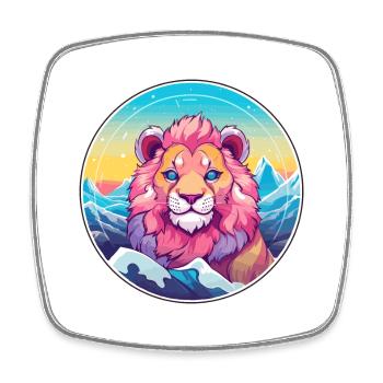 Lion Watercolor Cartoon Kawaii Pet Animal Colorful - Square fridge magnet - white - Front