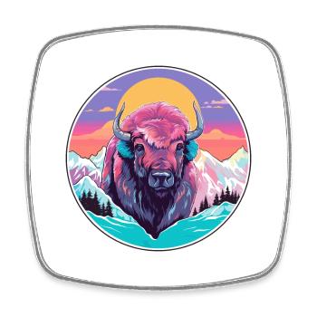 Bison Aquarelle Dessin Animé Kawaii Animal Animal Colorfu - Magnet carré - blanc - Devant