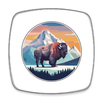 Bison Aquarelle Dessin Animé Kawaii Animal Animal Colorfu - Magnet carré - blanc - Devant