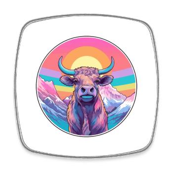 Bull Watercolor Cartoon Kawaii Pet Animal Colorful - Square fridge magnet - white - Front