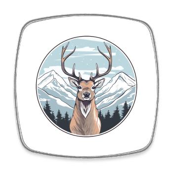 Hirsch Aquarell Karikatur Kawaii Haustier Tier Bunt - Viereckiger Kühlschrankmagnet - Weiß - Vorne
