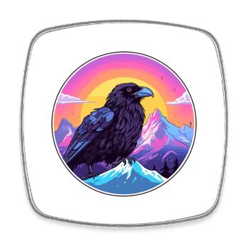 Corbeau Aquarelle Dessin Animé Kawaii Animal De Compagnie Coloré - Magnet carré - blanc - Devant