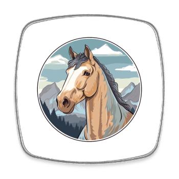 Pferd Aquarell Karikatur Kawaii Haustier Tier Farbefu - Viereckiger Kühlschrankmagnet - Weiß - Vorne