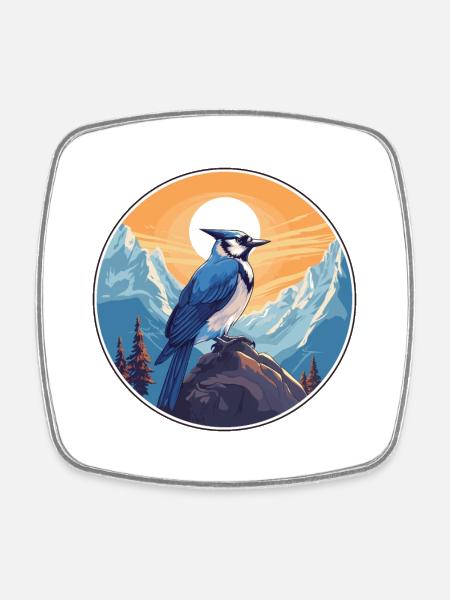 Blauer Eichelhäher Aquarell Karikatur Kawaii Haustier Tier Colo - Viereckiger Kühlschrankmagnet - Weiß