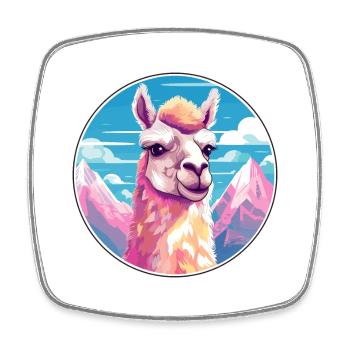 Llama Watercolor Cartoon Kawaii Pet Animal Colorfu - Square fridge magnet - white - Front