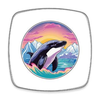 Orca Aquarell Karikatur Kawaii Haustier Tier Bunt - Viereckiger Kühlschrankmagnet - Weiß - Vorne