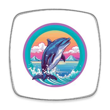 Dolphin Watercolor Cartoon Kawaii Pet Animal Color - Square fridge magnet - white - Front