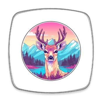 Hirsch Aquarell Karikatur Kawaii Haustier Tier Bunt - Viereckiger Kühlschrankmagnet - Weiß - Vorne