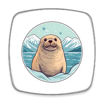 Seal Watercolor Cartoon Kawaii Pet Animal Colorful - Square fridge magnet - white - Front