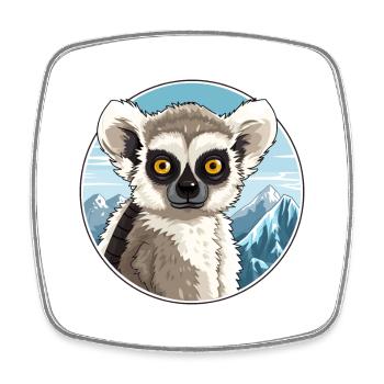 Lemur Watercolor Cartoon Kawaii Pet Animal Colorfu - Square fridge magnet - white - Front