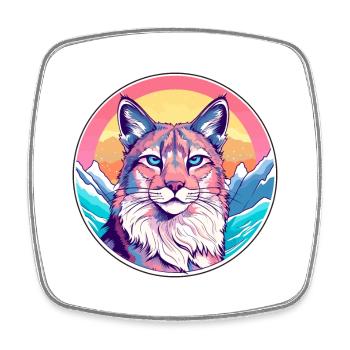 Luchs Aquarell Karikatur Kawaii Haustier Tier Bunt - Viereckiger Kühlschrankmagnet - Weiß - Vorne