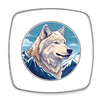 Wolf Watercolor Cartoon Kawaii Pet Animal Colorful - Square fridge magnet - white - Front
