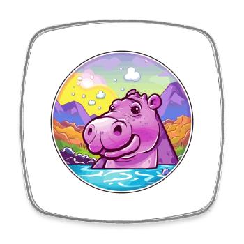 Hippo Watercolor Cartoon Kawaii Pet Animal Colorfu - Square fridge magnet - white - Front