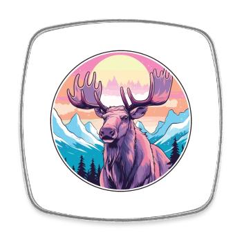 Moose Watercolor Cartoon Kawaii Pet Animal Colorfu - Square fridge magnet - white - Front