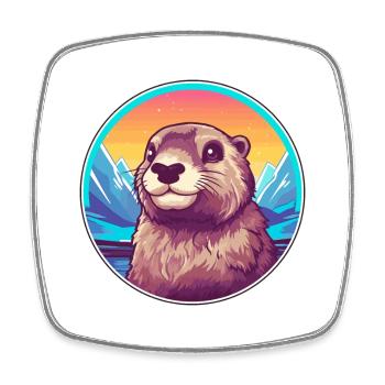 Groundhog Watercolor Cartoon Kawaii Pet Animal Col - Square fridge magnet - white - Front
