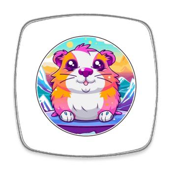 Hamster Watercolor Cartoon Kawaii Pet Animal Color - Square fridge magnet - white - Front