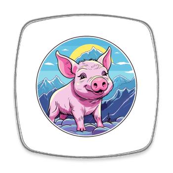 Cochon Aquarelle Dessin Animé Kawaii Animal De Compagnie Coloré - Magnet carré - blanc - Devant