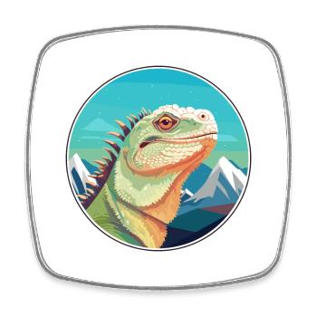 Iguana Watercolor Cartoon Kawaii Pet Animal Colorf - Square fridge magnet - white - Front