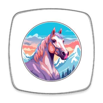 Pferd Aquarell Karikatur Kawaii Haustier Tier Farbefu - Viereckiger Kühlschrankmagnet - Weiß - Vorne