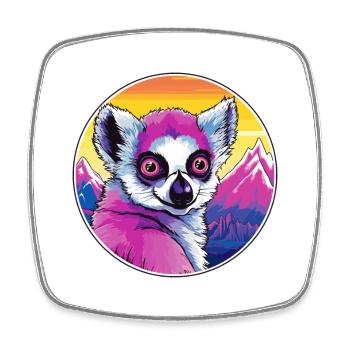 Lemur Watercolor Cartoon Kawaii Pet Animal Colorfu - Square fridge magnet - white - Front