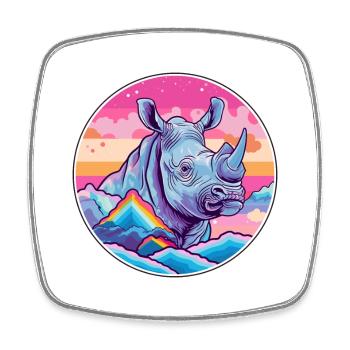 Nashorn Aquarell Karikatur Kawaii Haustier Tier Farbefu - Viereckiger Kühlschrankmagnet - Weiß - Vorne
