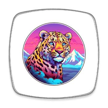 Leopard Watercolor Cartoon Kawaii Pet Animal Color - Square fridge magnet - white - Front
