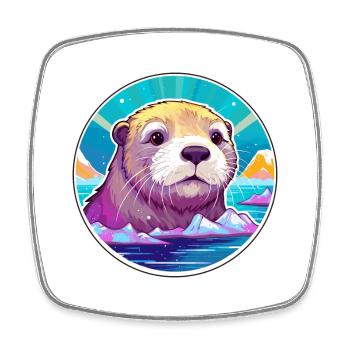 Otter Watercolor Cartoon Kawaii Pet Animal Colorfu - Square fridge magnet - white - Front
