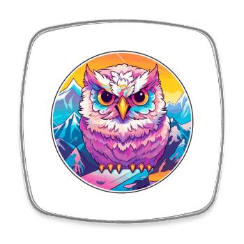 Owl Watercolor Cartoon Kawaii Pet Animal Colorful - Square fridge magnet - white - Front