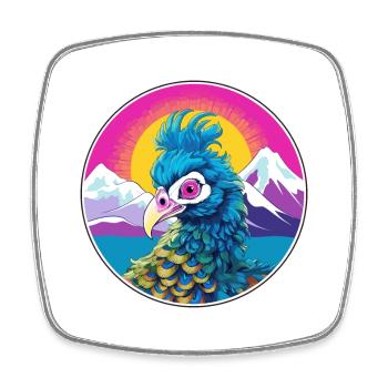 Pfau Aquarell Karikatur Kawaii Haustier Tier Farbe - Viereckiger Kühlschrankmagnet - Weiß - Vorne