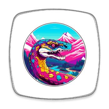 Snake Watercolor Cartoon Kawaii Pet Animal Colorfu - Square fridge magnet - white - Front