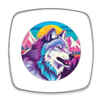 Wolf Watercolor Cartoon Kawaii Pet Animal Colorful - Square fridge magnet - white - Front