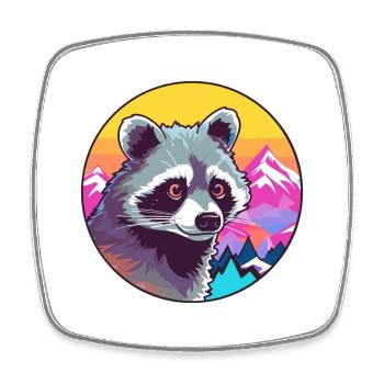 Waschbär Aquarell Karikatur Kawaii Haustier Tier Farbe - Viereckiger Kühlschrankmagnet - Weiß - Vorne