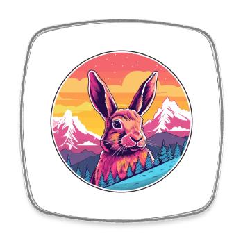 Rabbit Watercolor Cartoon Kawaii Pet Animal Colorf - Square fridge magnet - white - Front