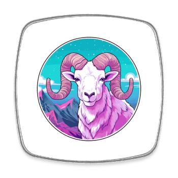 Ram Watercolor Cartoon Kawaii Pet Animal Colorful - Square fridge magnet - white - Front