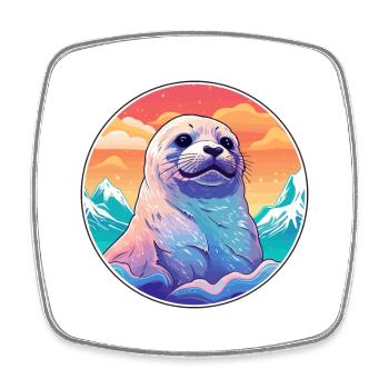 Seal Watercolor Cartoon Kawaii Pet Animal Colorful - Square fridge magnet - white - Front